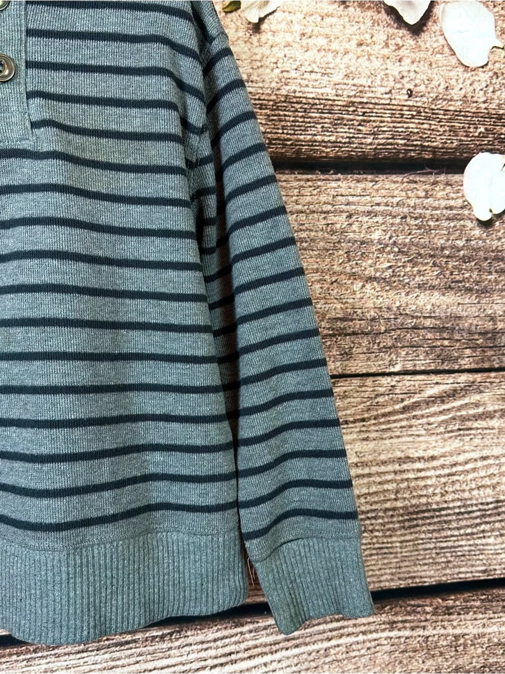 Cherokee Little Boys Cotton Gray Striped Buttons Front Knit Sweater